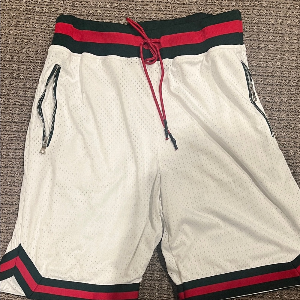 Jordan Craig White Mesh Men's Shorts with Red and Green Accents size L